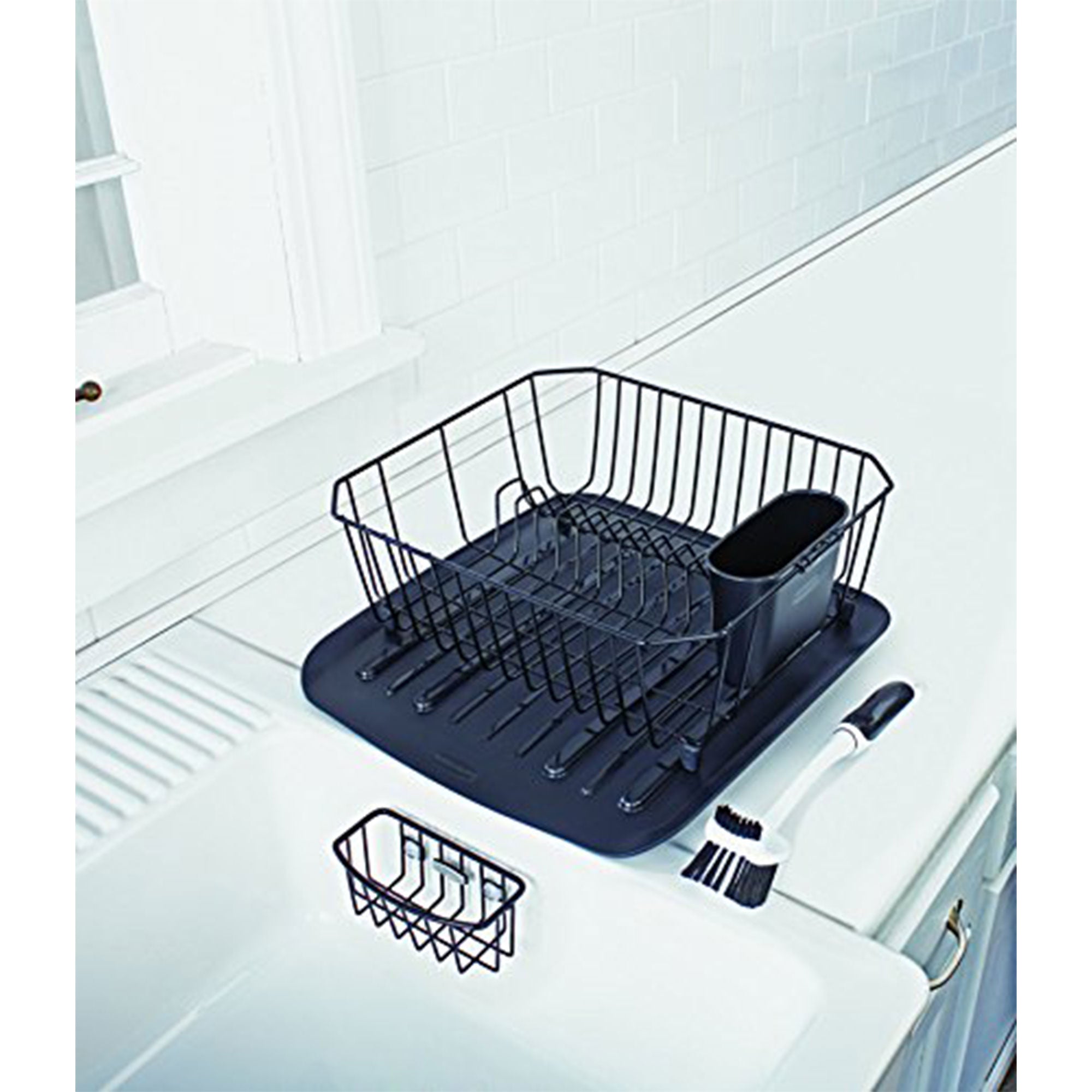 Rubbermaid 4 Piece Antimicrobial Counter Top Sinkware Wire Drainer Set, Black