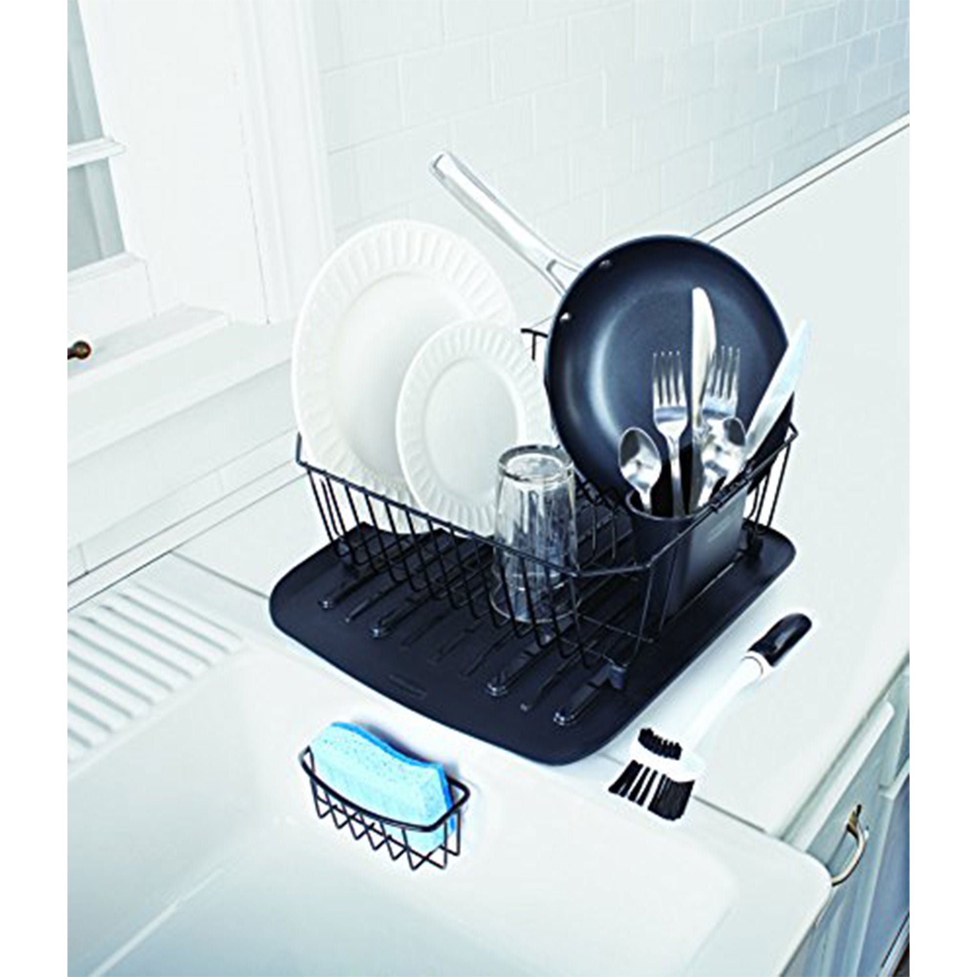 Rubbermaid 4 Piece Antimicrobial Counter Top Sinkware Wire Drainer Set, Black