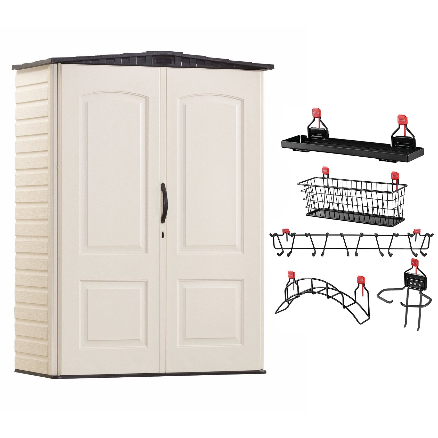 Rubbermaid Vertical 53 Cu.Ft. Outdoor Storage Building Shed & Shelf Accessories