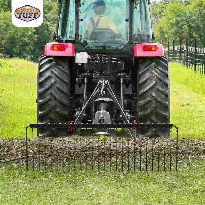 Field Tuff 60 Inch Pine Straw Rake w/ Coil Spring Tines & 3 Point Hitch, Steel - VMInnovations