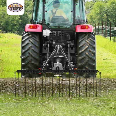 Field Tuff 60 Inch Pine Straw Rake w/ Coil Spring Tines & 3 Point Hitch, Steel