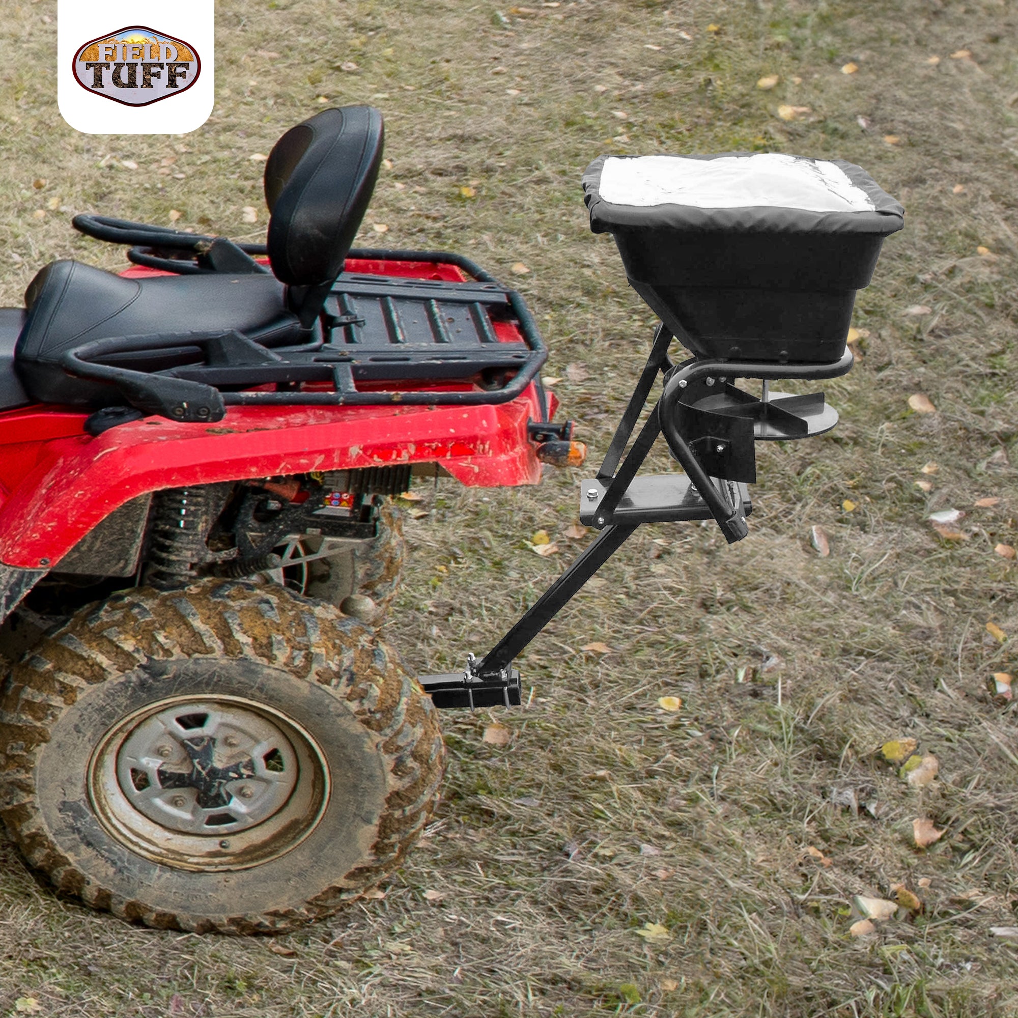 Field Tuff 12V ATV Hitch Mount Receiver 80 lb. Seed, Fertilizer Spreader (Used) - VMInnovations