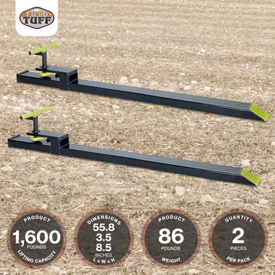 Field Tuff Heavy Duty Steel Tractor Bucket Forks, 1,600 Pound Capacity, 2 Pack - VMInnovations