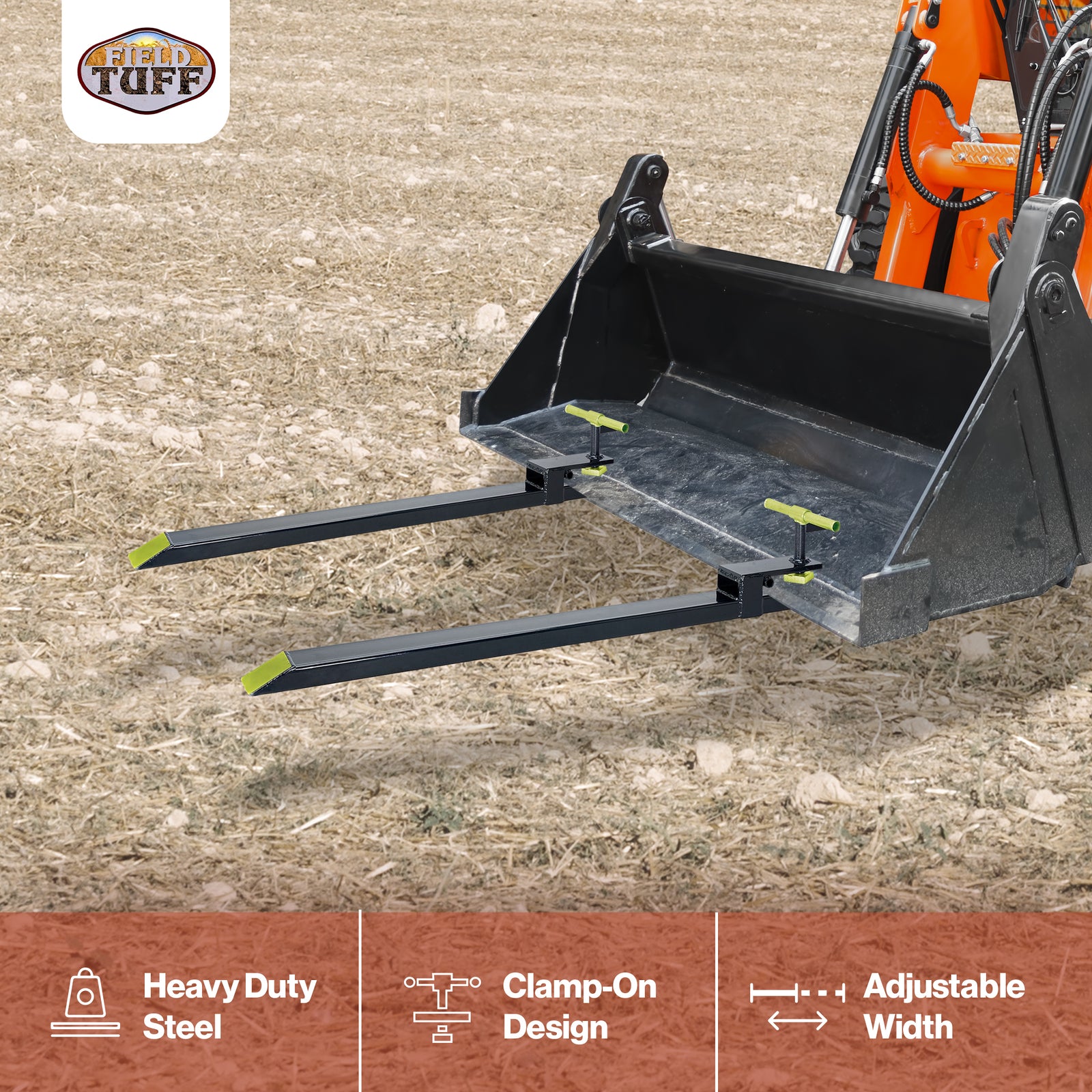 Field Tuff Heavy Duty Steel Tractor Bucket Forks, 1,600 Pound Capacity, 2 Pack - VMInnovations