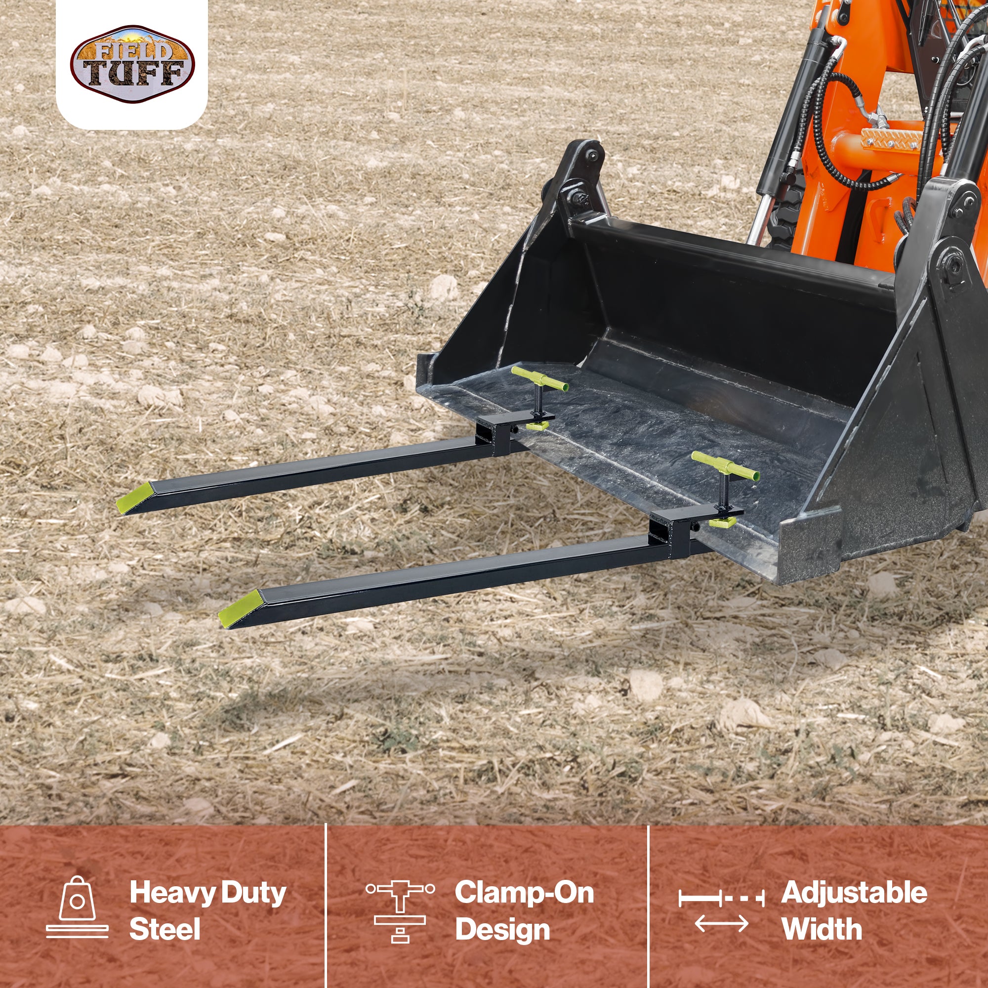 Field Tuff Heavy Duty Steel Tractor Bucket Forks, 1,600 Pound Capacity, 2 Pack - VMInnovations