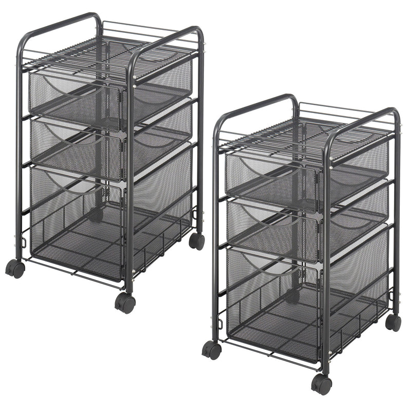 Safco Products Mesh Rolling File Cart with 3 Drawers & 1 Shelf, Onyx (2 Pack)
