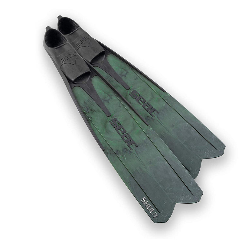 SEAC Shout Long Fins for Spearfishing and Freediving, Size 8 to 8.5, Green Camo