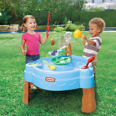 Little Tikes Fish 'n Splash Plastic Water Table with Fishing Pole, Blue/Brown