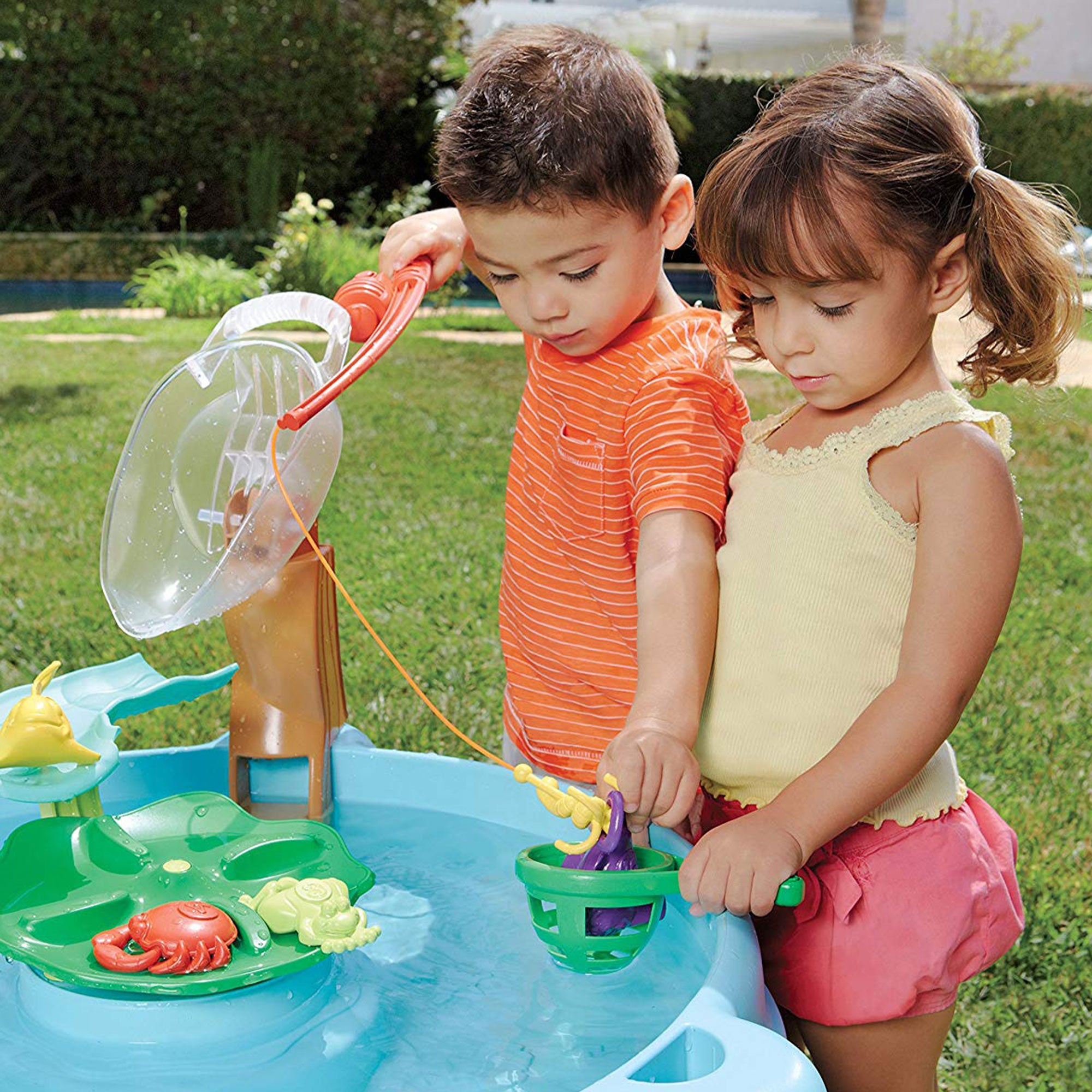 Little Tikes Fish 'n Splash Plastic Water Table with Fishing Pole, Blue/Brown