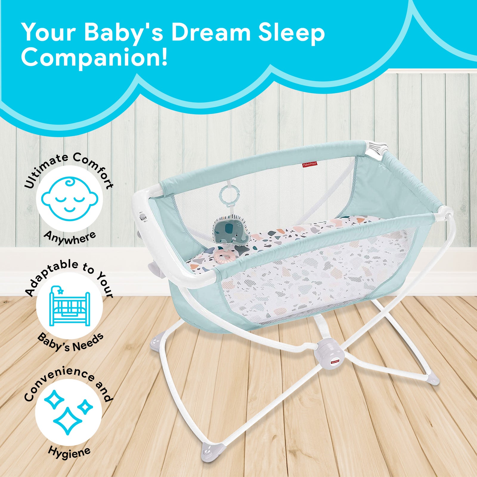 Fisher Price Rock with Me Bassinet Portable Baby Infant Crib with Play Toy, Blue - VMInnovations