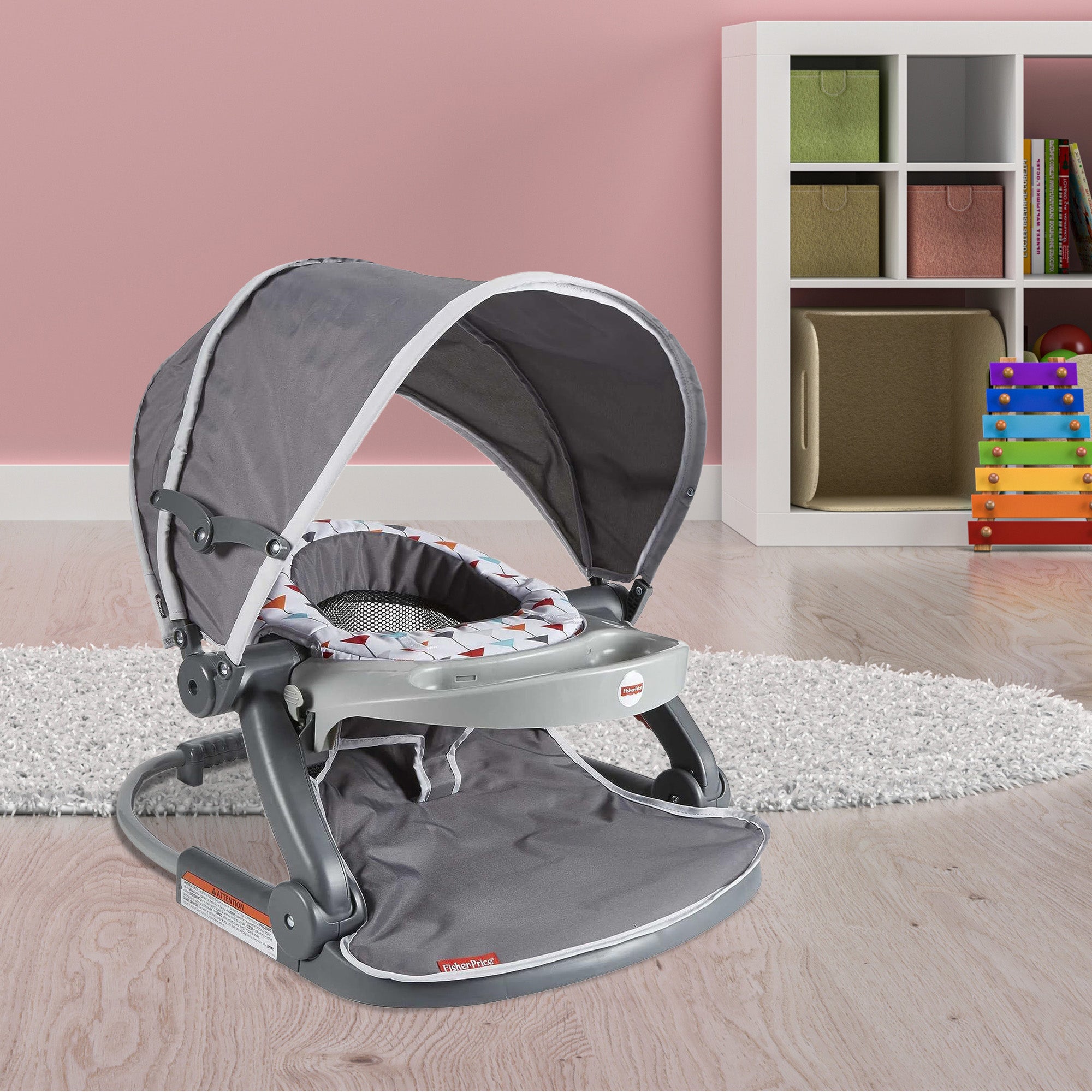 Fisher-Price Foldable Baby Travel Chair On The Go Sit Me Up Floor Seat w/Canopy - VMInnovations