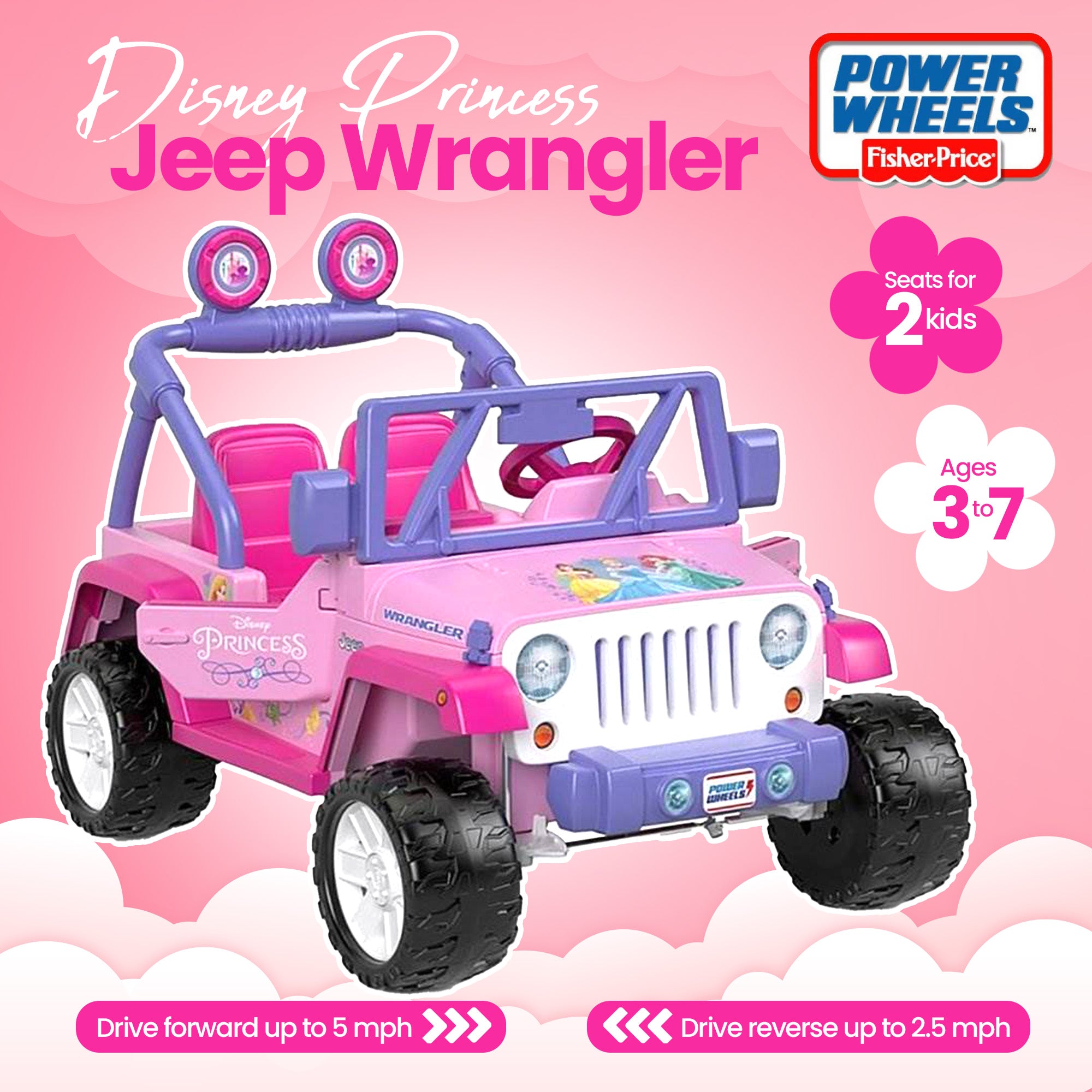 Power Wheels Kids 12 Volt Toy Ride On Disney Princess Jeep Wrangler (For Parts) - VMInnovations