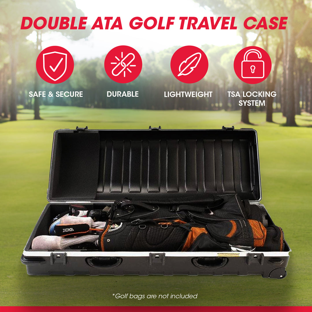 SKB Cases Double ATA Standard Hard Plastic Storage Wheeled Golf Bag Travel Case