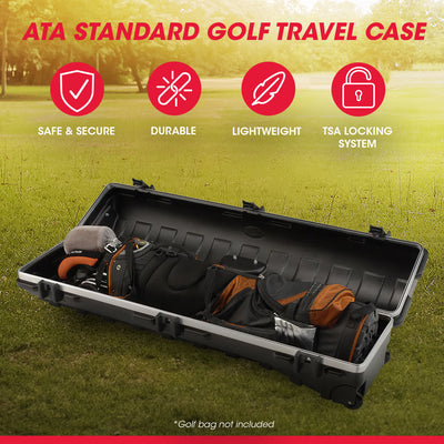 SKB Cases ATA Standard Hard Shell Plastic Wheeled Golf Bag Travel Case, Black