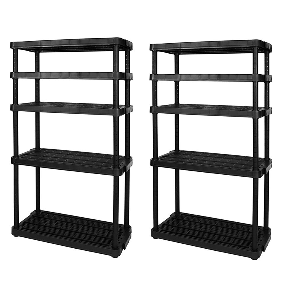 Gracious Living 5 Shelf Adjustable Ventilated Heavy Duty Unit, Black (2 Pack)