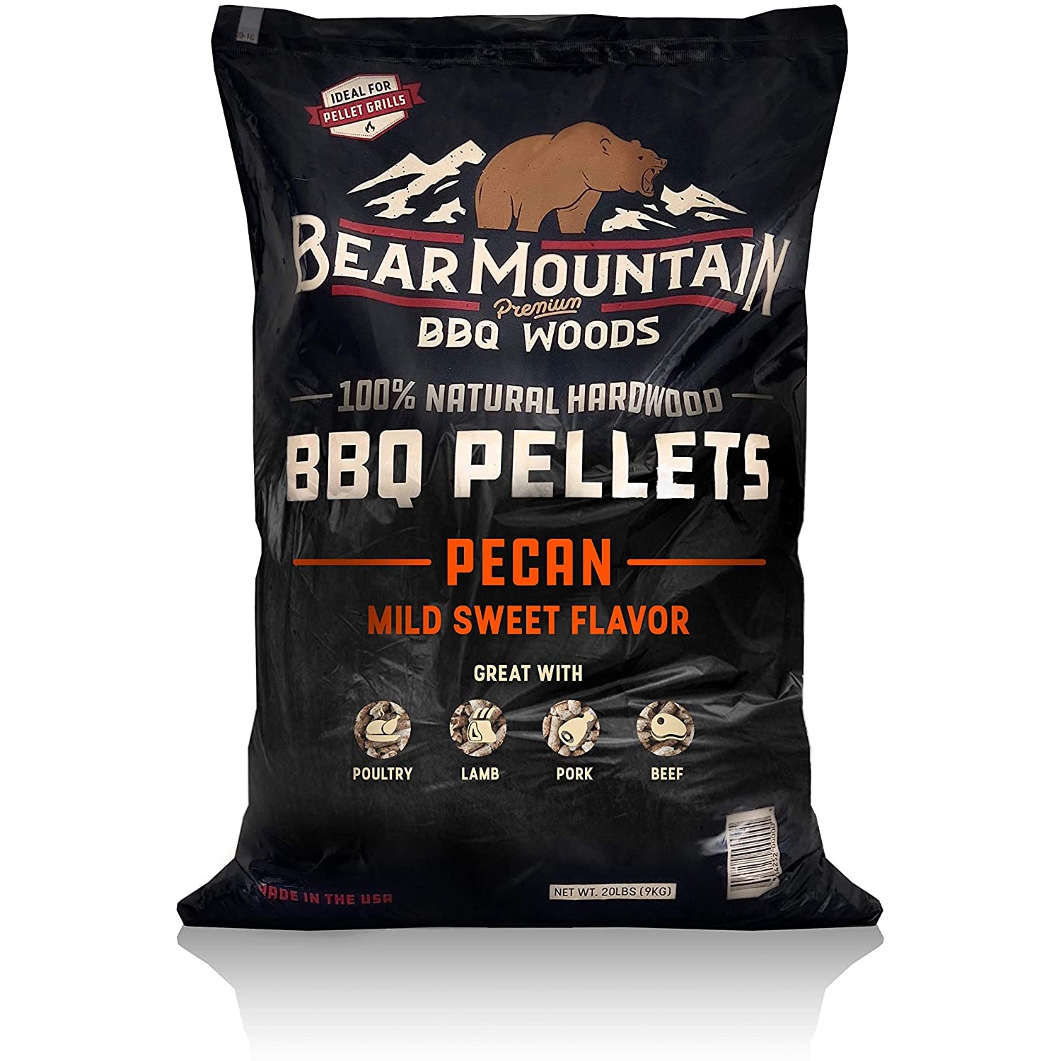 Bear Mountain BBQ 100%  Hardwood Pecan Sweet Flavor Pellets, 20 lbs (Open Box) - VMInnovations