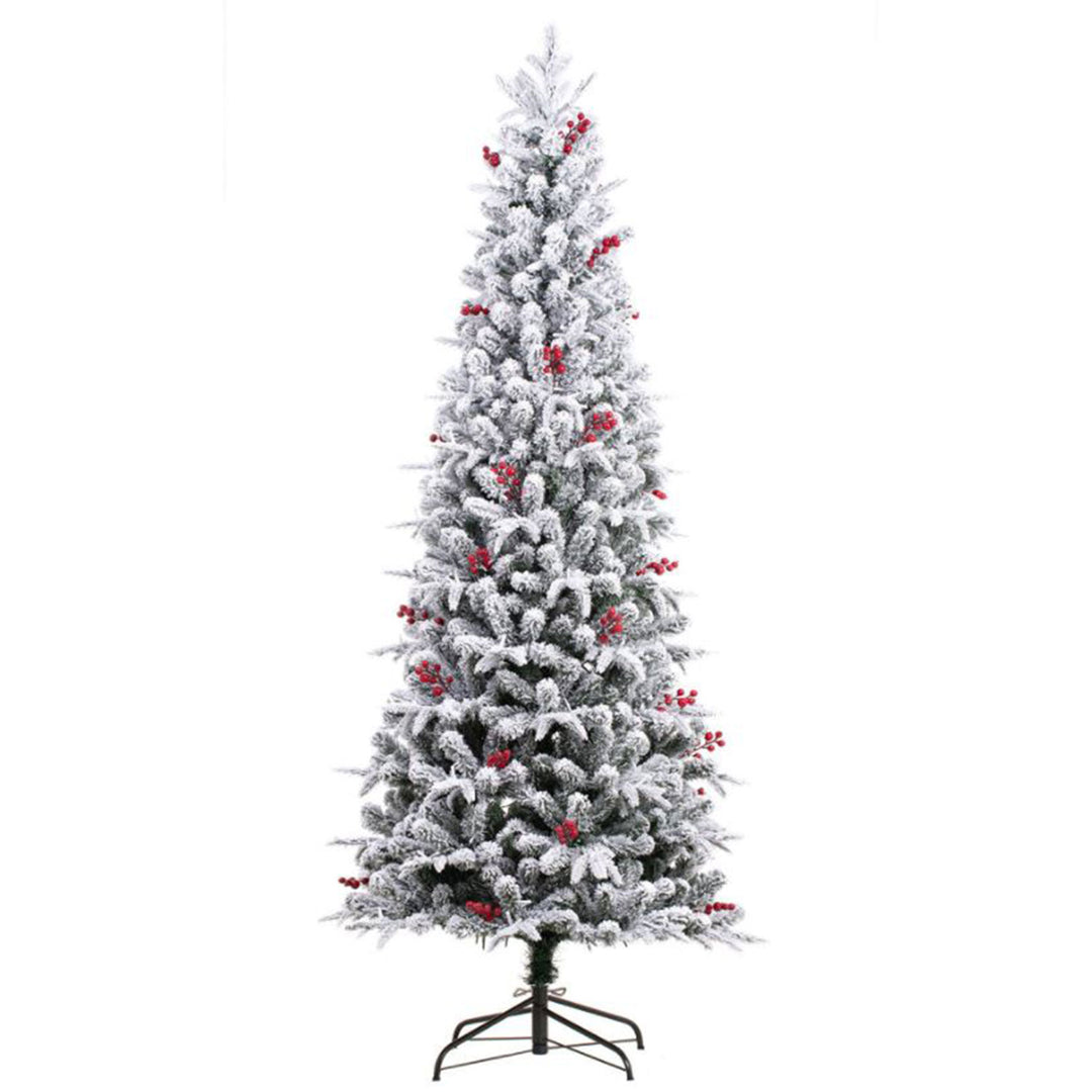 Haute Decor 7' Lexington Flocked Fir w/ LED Lights & Red Berry Clusters (Used)