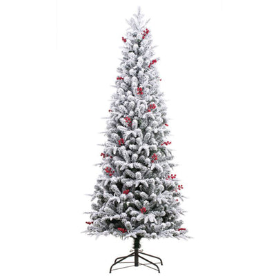 Haute Decor 7' Slim Flocked Fir w/ LED Lights & Red Berry Clusters (For Parts) - VMInnovations