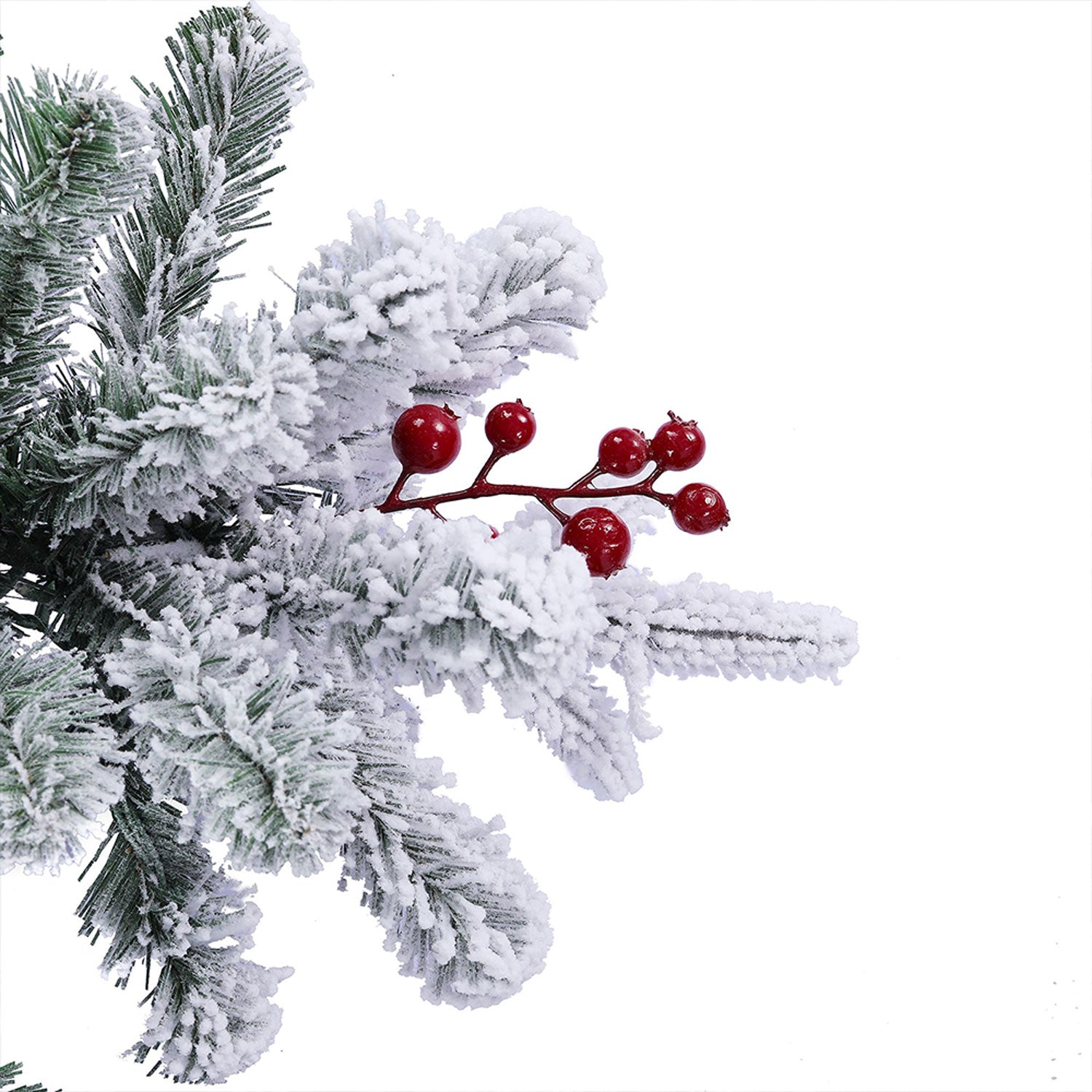 Haute Decor 7' Slim Flocked Fir w/ LED Lights & Red Berry Clusters (For Parts) - VMInnovations