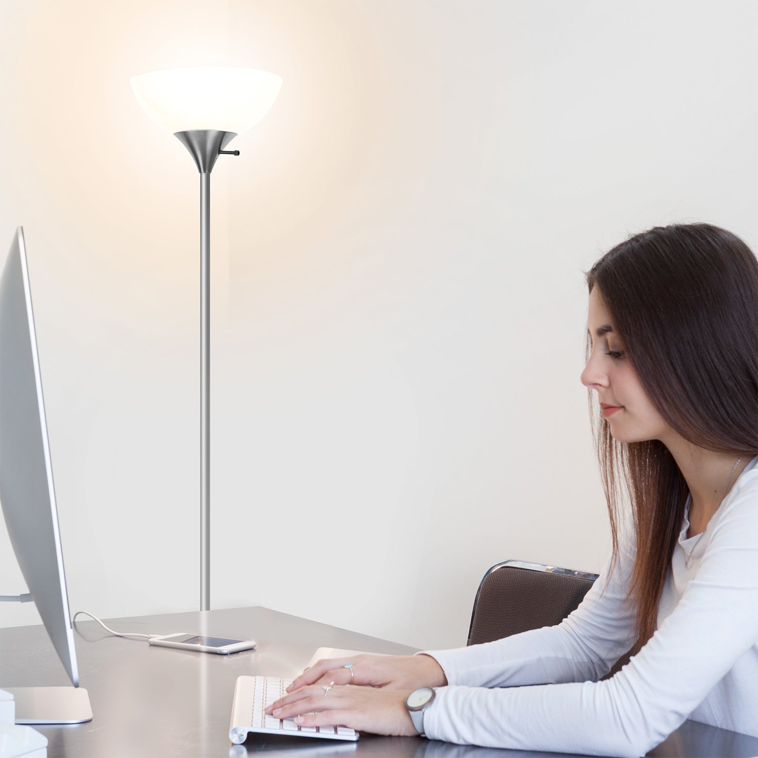 Brightech Sky Dome Dimmable LED Torchiere 72 Inch Floor Lamp, Silver (Open Box)