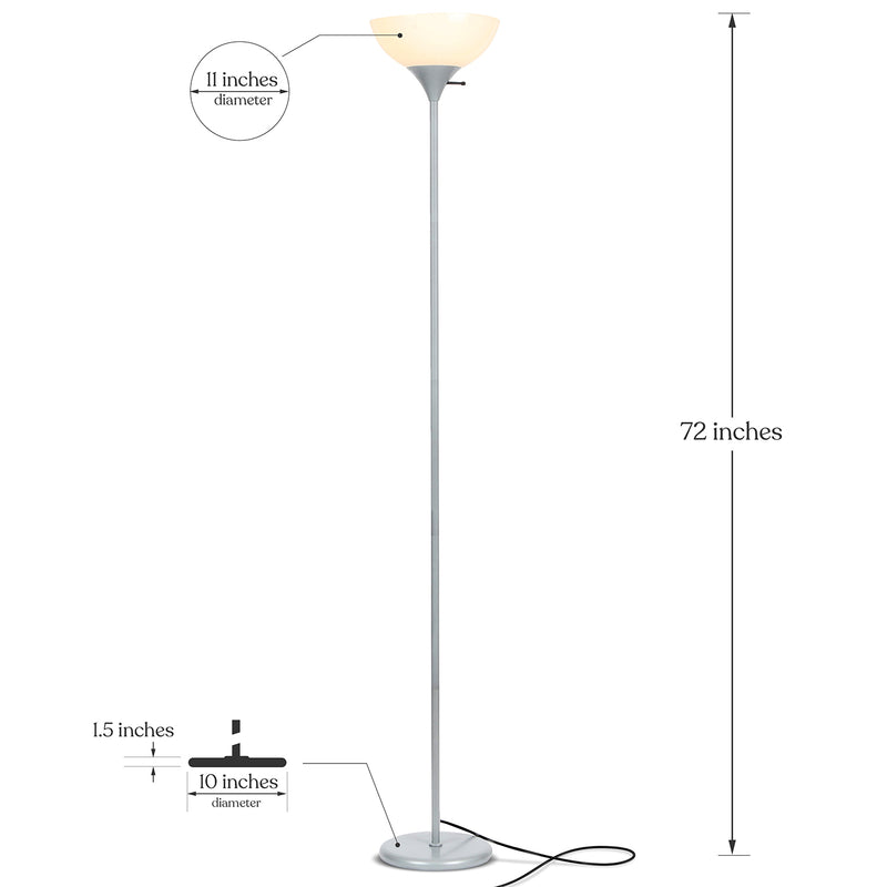 Brightech Sky Dome Dimmable LED Torchiere 72 Inch Floor Lamp, Platinum Silver