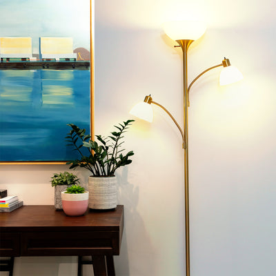 Brightech Sky Dome Double LED Torchiere Floor Lamp w/ 2 Reading Lights (Used)