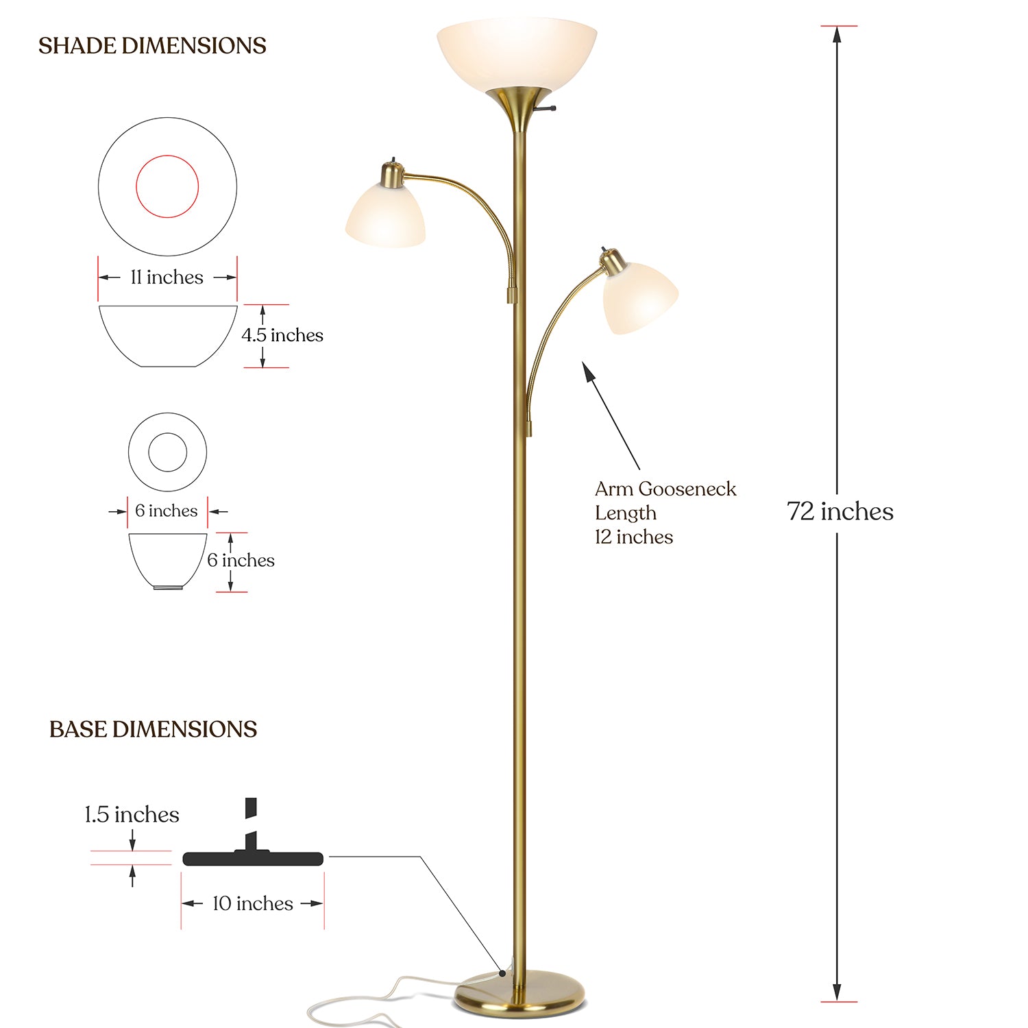 Brightech Sky Dome Double LED Torchiere Floor Lamp w/ 2 Reading Lights (Used)