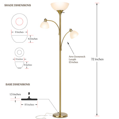 Brightech Sky Dome Double LED Torchiere Floor Lamp w/ 2 Reading Lights (Used)