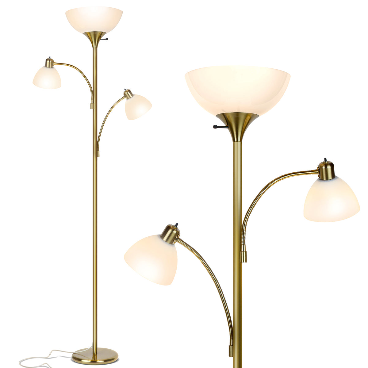 Brightech Sky Dome Double LED Torchiere Floor Lamp w/ 2 Reading Lights (Used)