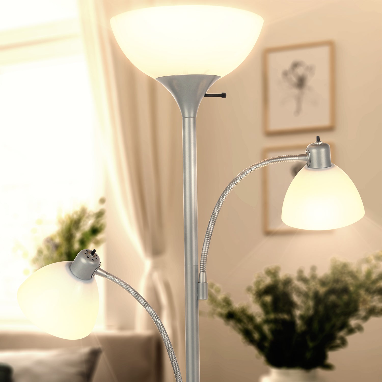 Brightech Sky Dome Double LED Torchiere 72 Inch Floor Lamp, Silver (For Parts)