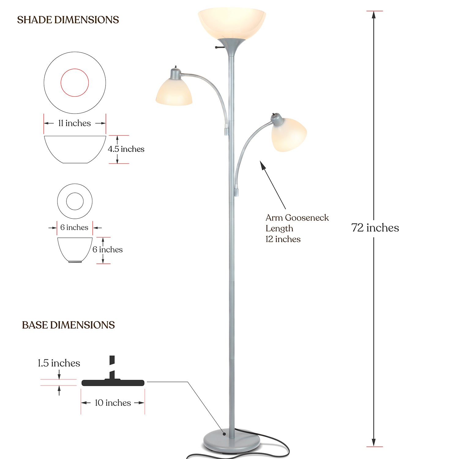 Brightech Sky Dome Double LED Torchiere 72 Inch Floor Lamp, Silver (For Parts)