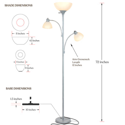 Brightech Sky Dome Double LED Torchiere 72 Inch Floor Lamp, Silver (For Parts)
