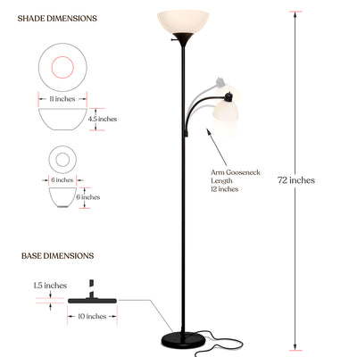Brightech Sky Dome Plus LED Torchiere Reading Standing Floor Lamp, Black (Used)