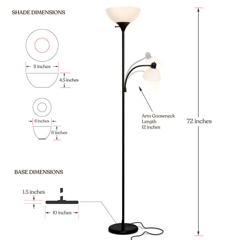 Brightech Sky Dome Plus LED Torchiere Reading Standing Floor Lamp, Black (Used)