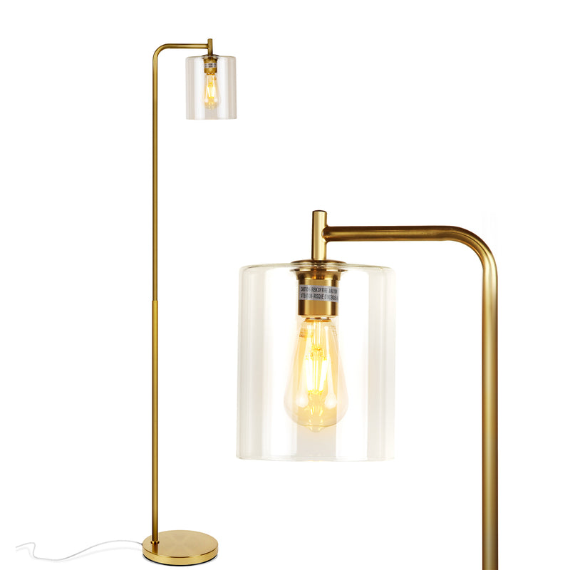 Brightech Elizabeth Industrial Floor Lamp with Glass Shade and Edison Bulb, Gold