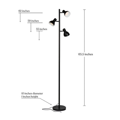 Brightech Ethan Mid Century Modern 3 LED Light Standing Tree Floor Lamp, Black