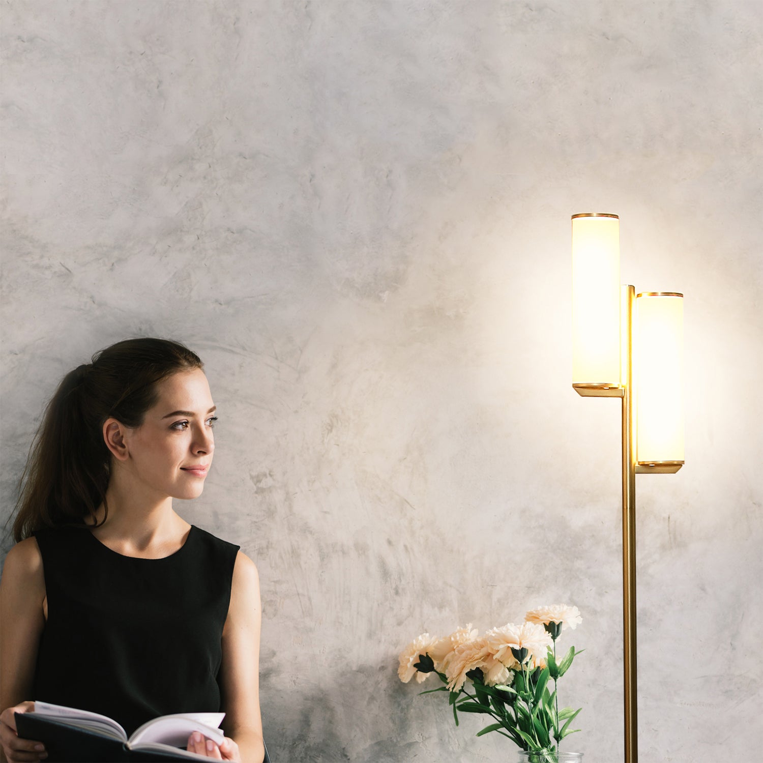 Brightech Gemini Modern LED Light Lamp with 2 Dimmable Lights, Brass (Open Box) - VMInnovations