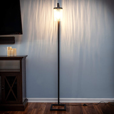 Brightech Henry Standing Floor Smart Lamp with LED Light & Glass Shade, Black