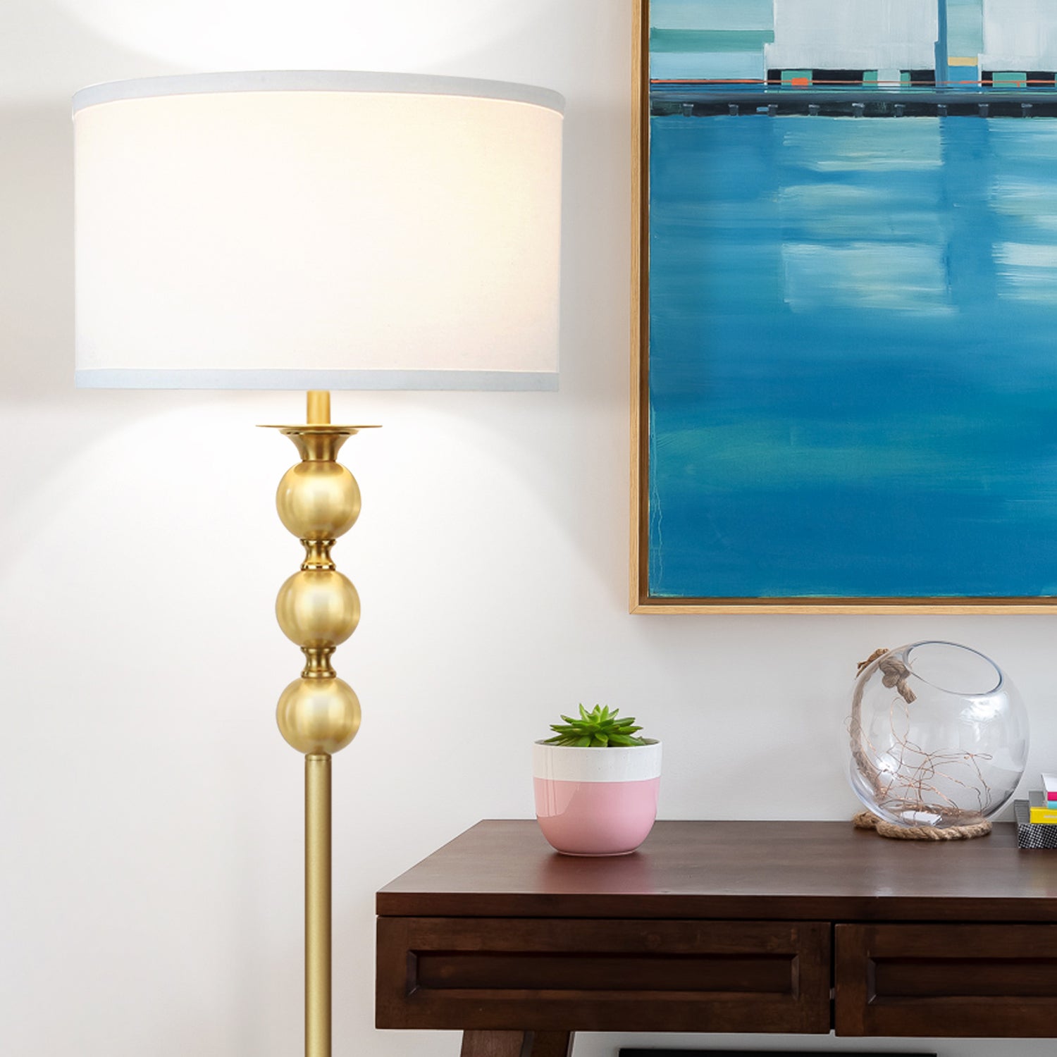 Brightech Riley Antique 61 Inch Tall Home LED Floor Lamp, Brass (For Parts)