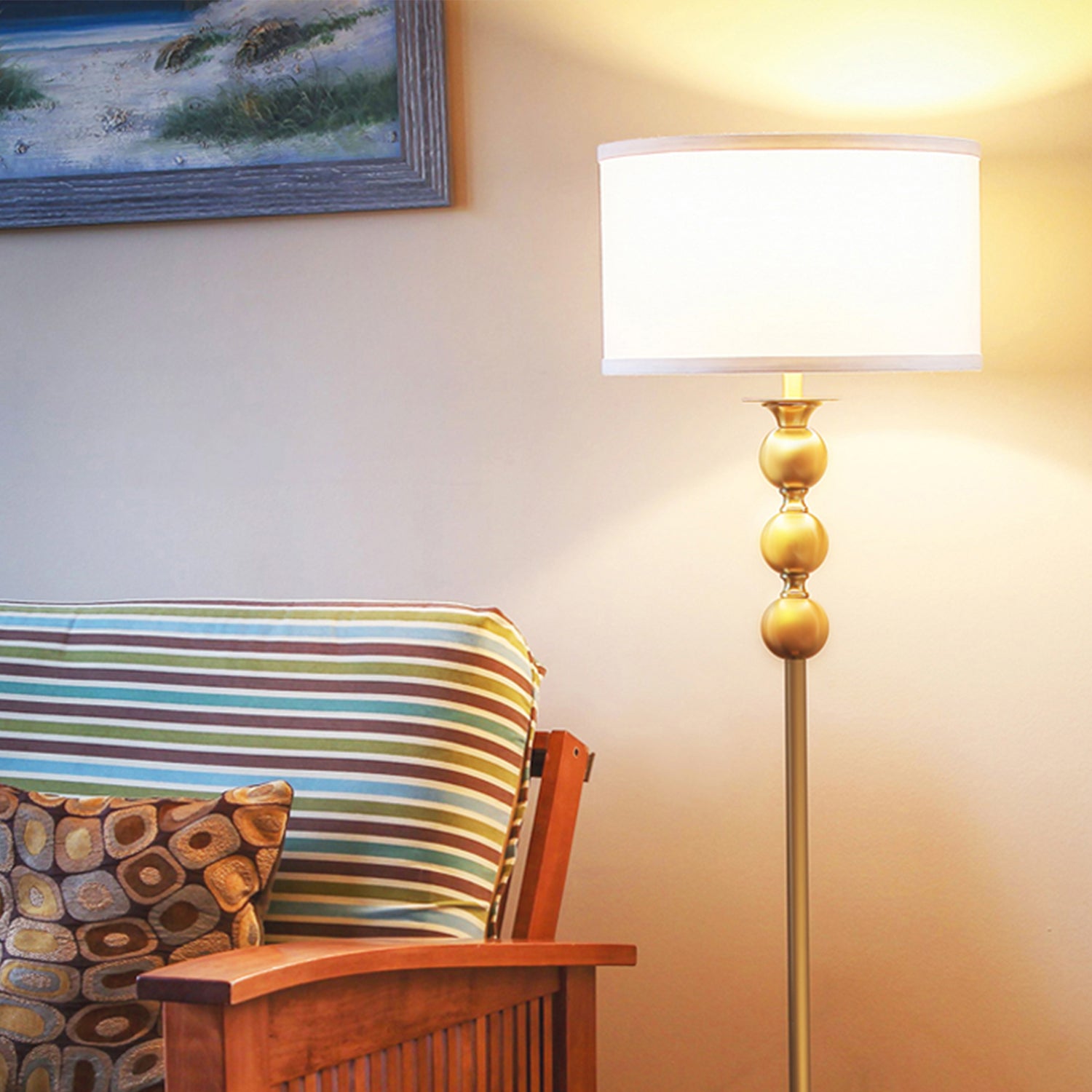 Brightech Riley Antique 61 Inch Tall Home LED Floor Lamp, Brass (For Parts)