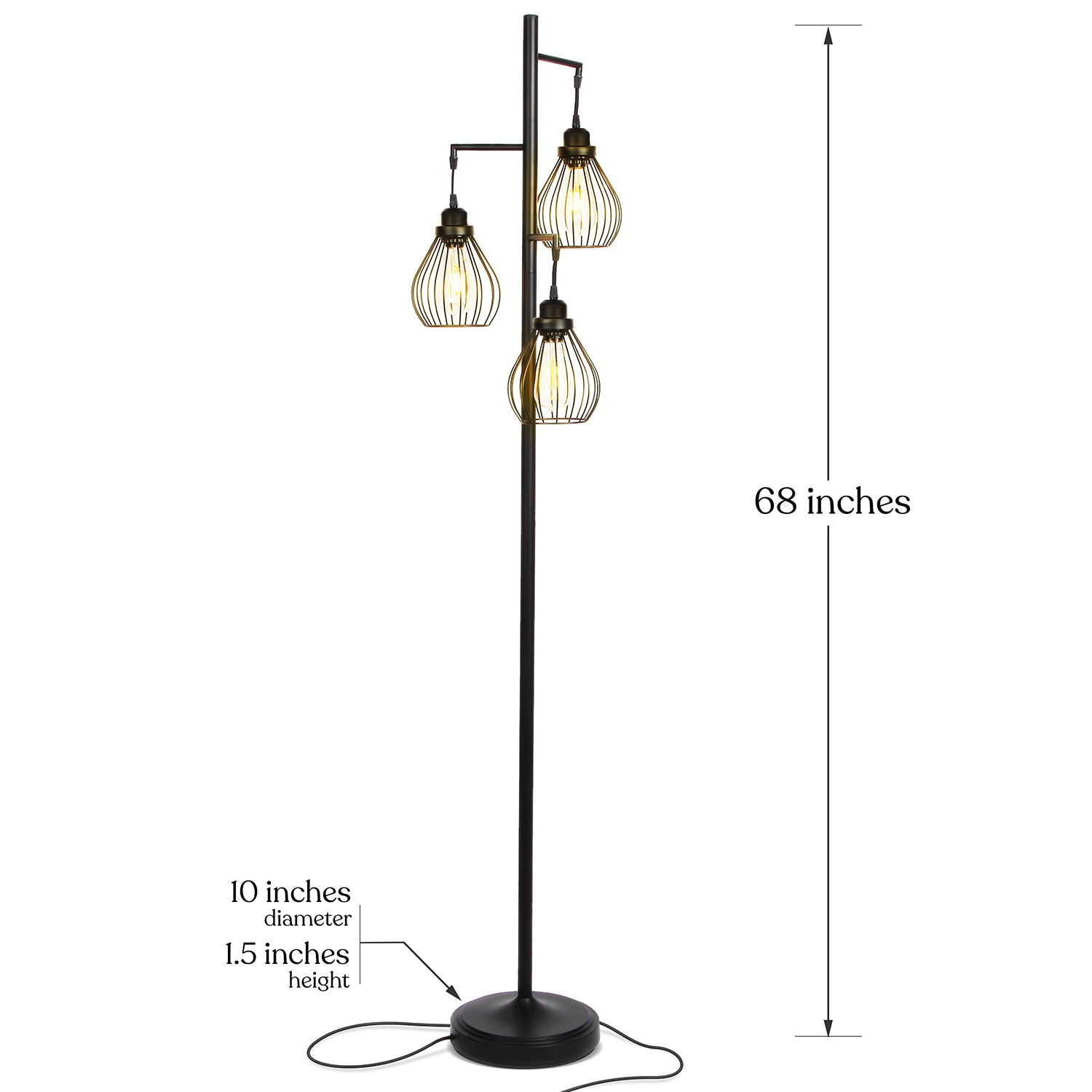 Brightech Teardrop Standing Floor LED Light Lamp Pole with 3 Cage Heads, Black - VMInnovations
