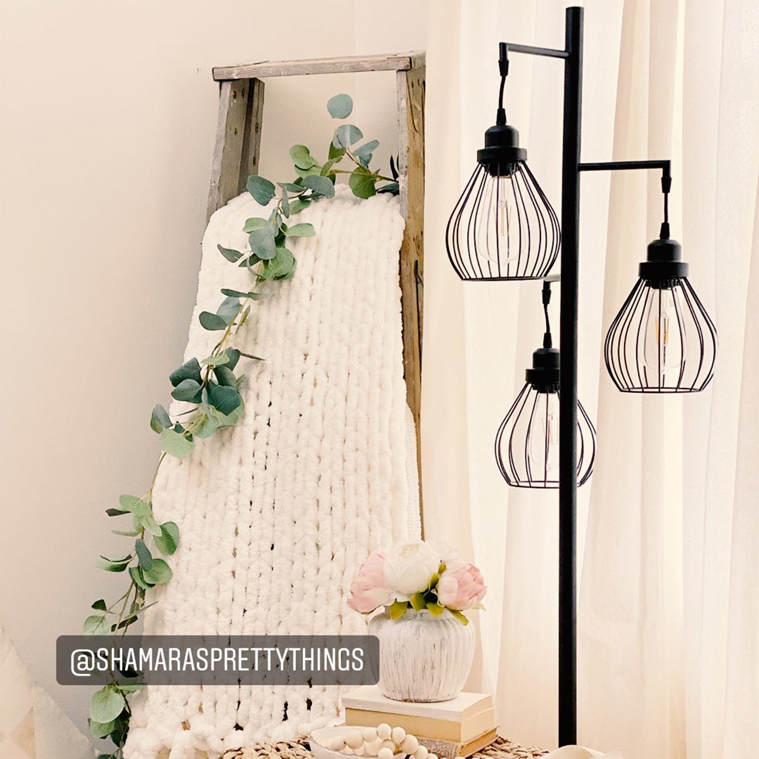 Brightech Teardrop Standing Floor LED Light Lamp Pole with 3 Cage Heads, Black - VMInnovations