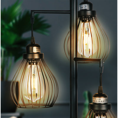 Brightech Teardrop Standing Floor LED Light Lamp Pole with 3 Cage Heads, Black - VMInnovations