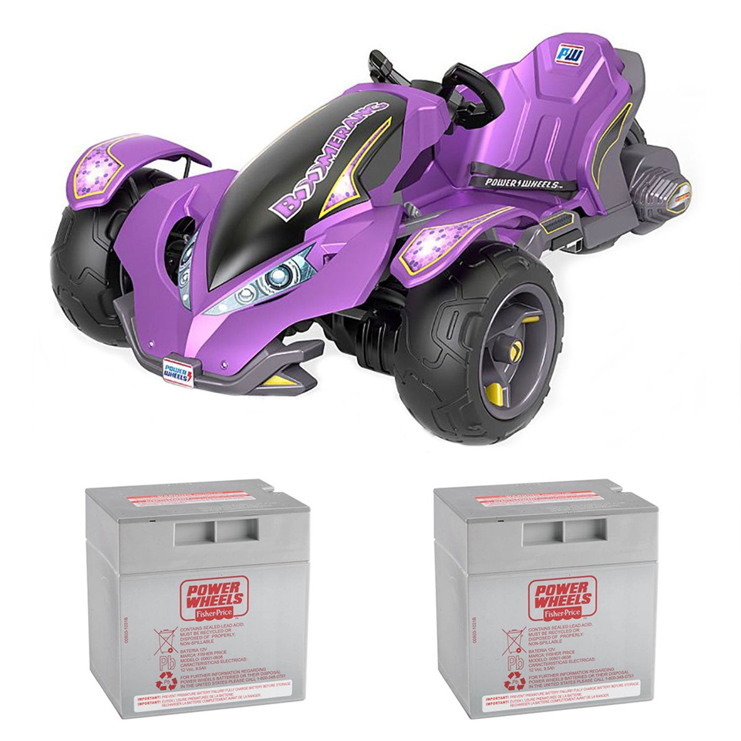 Power Wheels 12 Volt Mini ATV Ride On Toy Car + Replacement Battery (2 pack) - VMInnovations