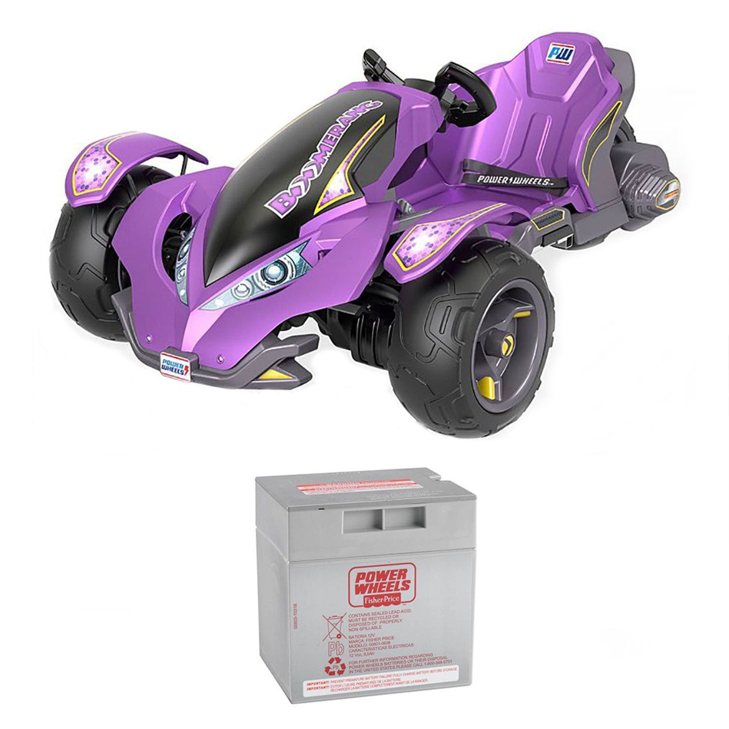 Power Wheels 12 Volt Mini ATV Boomerang Ride On Toy Car + Replacement Battery