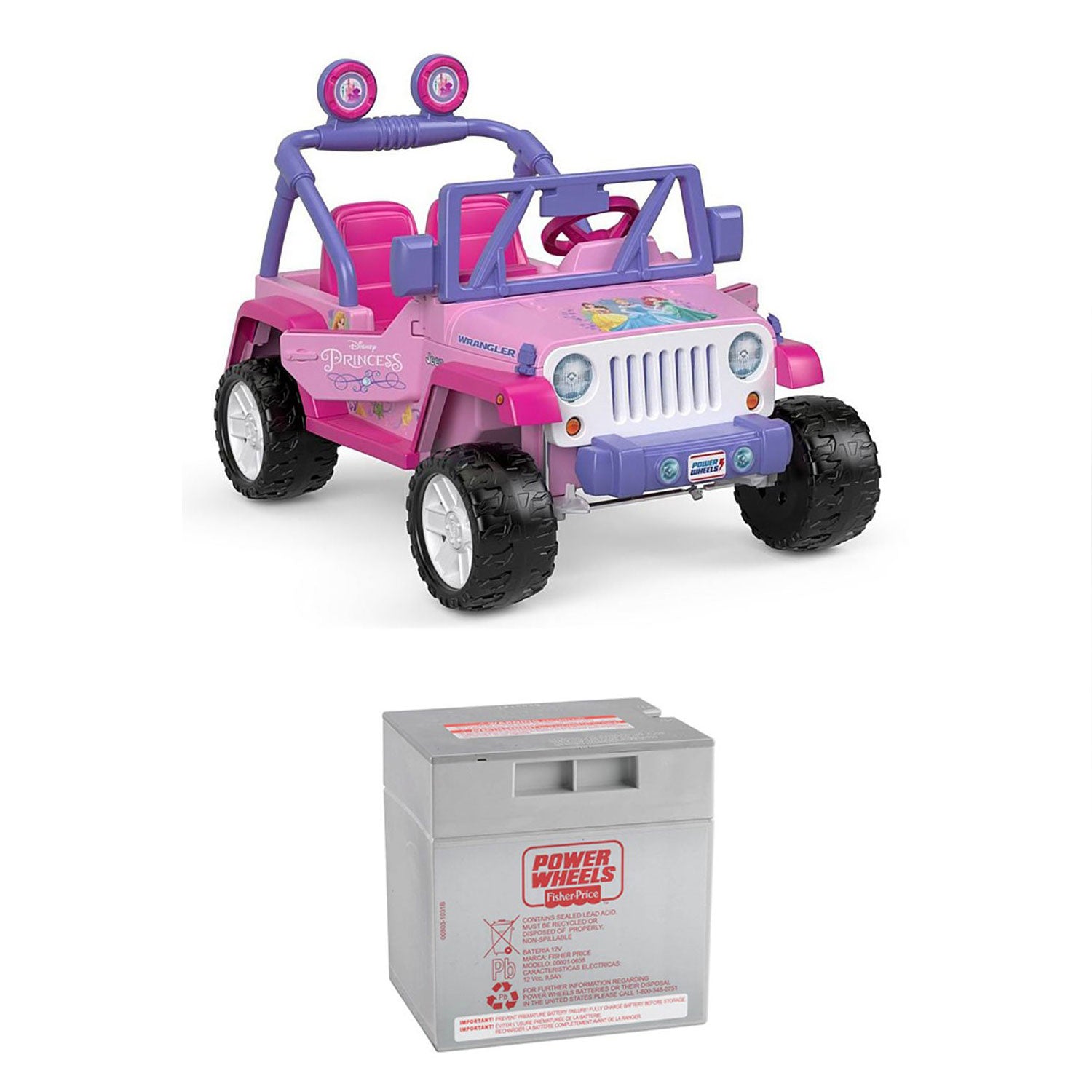 Power Wheels 12 Volt Disney Princess Jeep Wrangler Ride-On + Replacement Battery