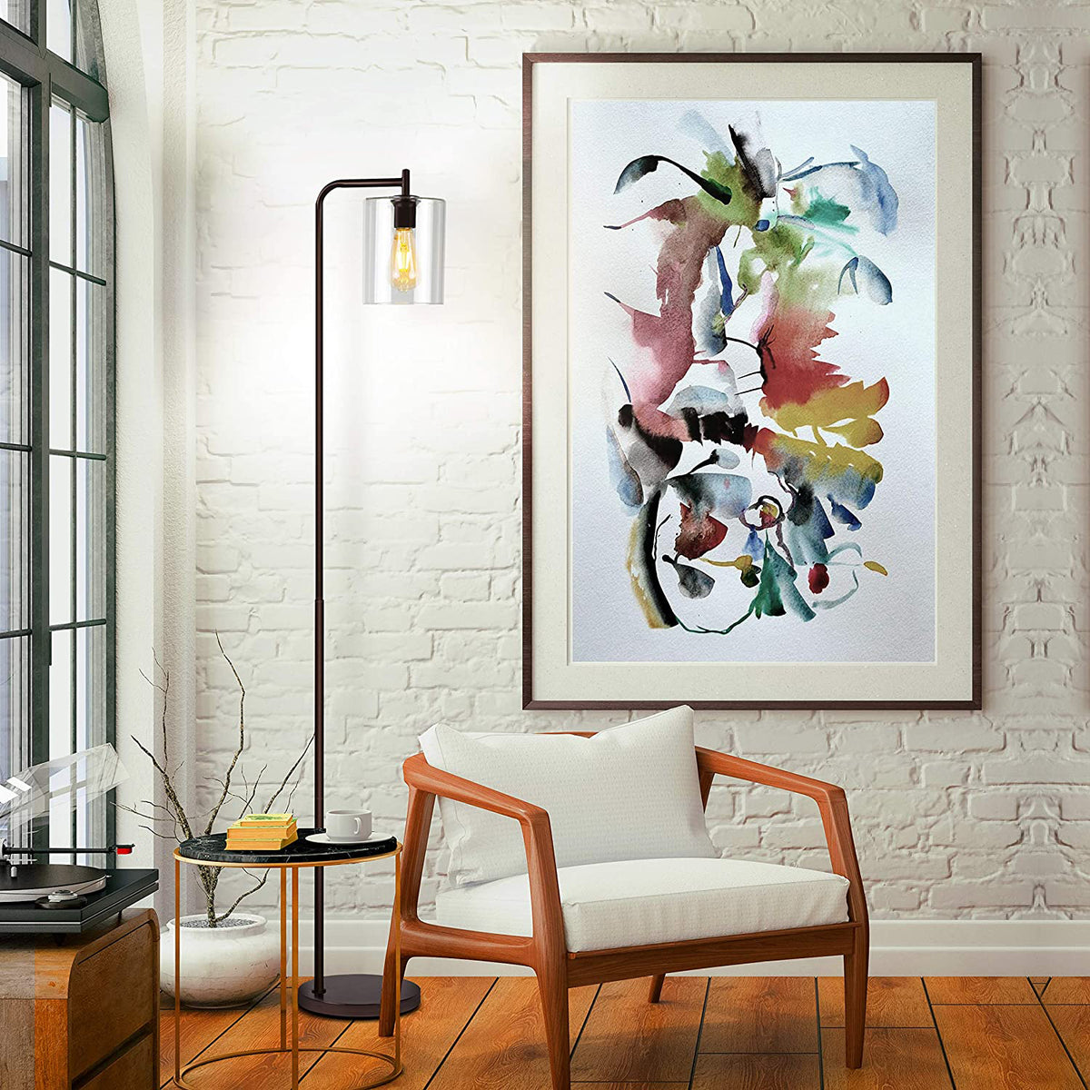 Brightech Elizabeth Floor Lamp with Glass Shade & Edison Bulb, Bronze(For Parts)