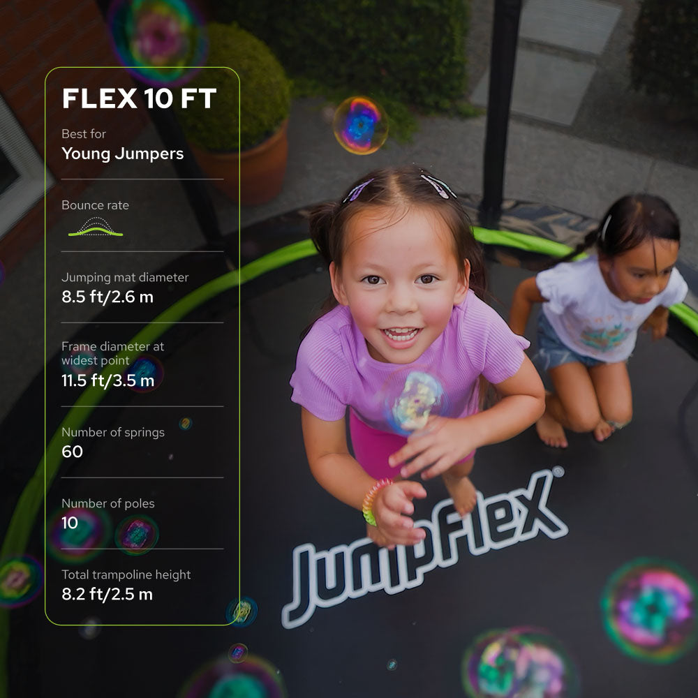 Jumpflex FLEX 10' Round Trampoline, Outdoor Play Equipment & Safety Net & Ladder - VMInnovations