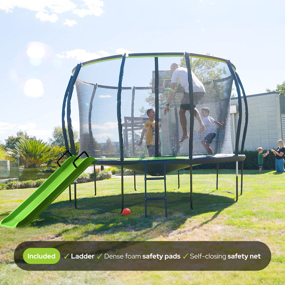 Jumpflex FLEX 8' Round Trampoline, Outdoor Play Equipment w/ Safety Net & Ladder