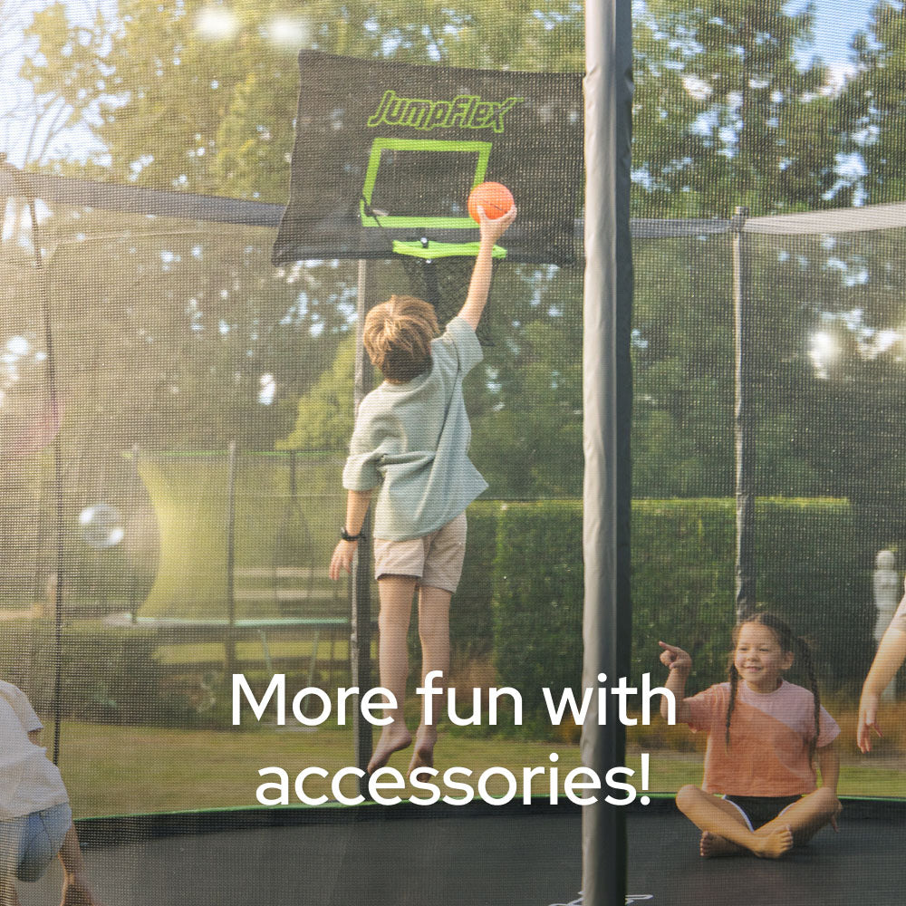 Jumpflex FLEX 8' Round Trampoline, Outdoor Play Equipment w/ Safety Net & Ladder